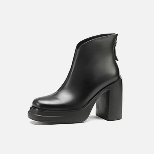 Vintage Round Toe Zipper Leather Boots