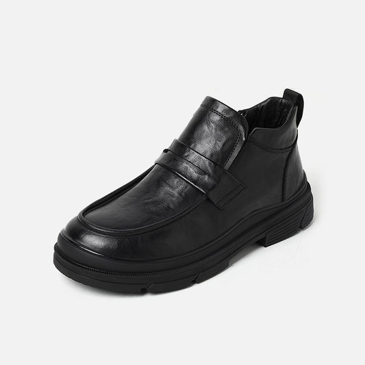 Wide Toe Low-top Side Zipper Leather Boots