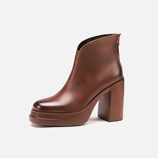 Vintage Round Toe Zipper Leather Boots